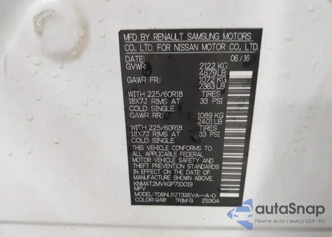 2016 Nissan Rogue Sl z USA, uszkodzony, nr VIN KNMAT2MVXGP710019